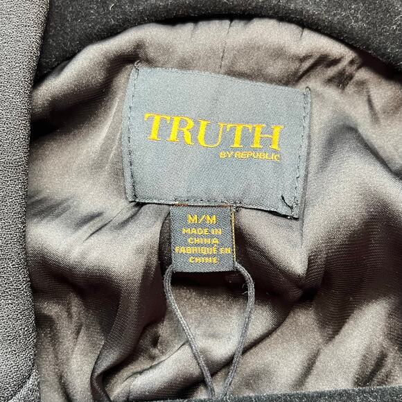 Truth Black Open Front Notch Lapel Ruched Sleeve Blazer NWT Medium - Picture 3 of 13